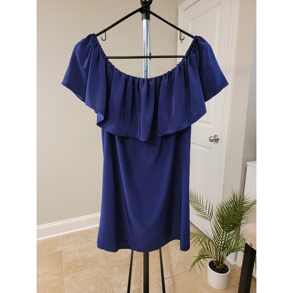 Amanda Uprichard Navy Blue Silk Ruffle Mini Dress - Picture 1 of 8